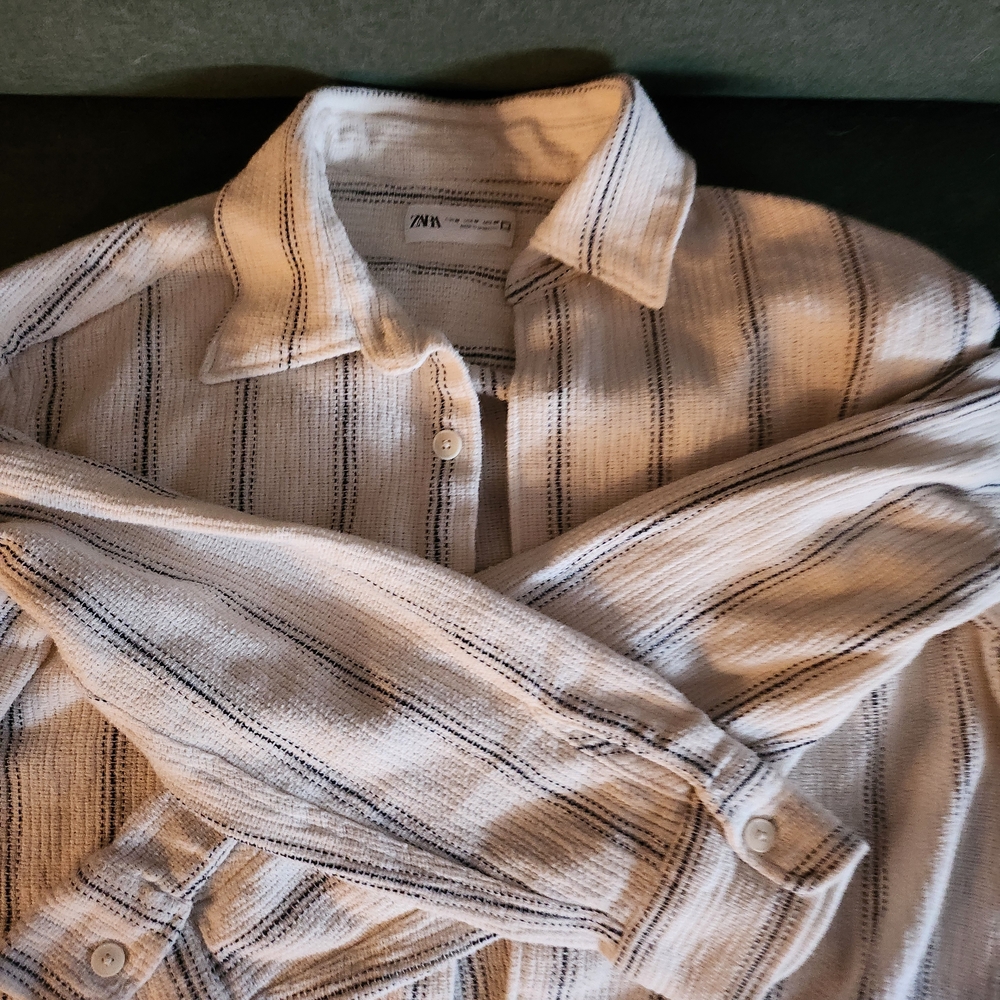 Zara Men's Striped Cream Shirt
